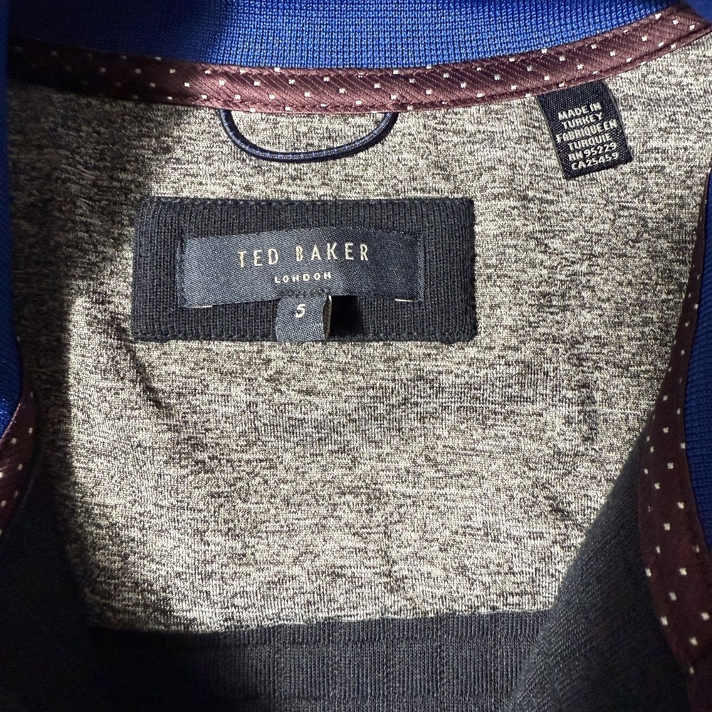 Ted Baker Bomber Jacket Bruno Mens Sz XL Quilted knit Sweater Stretch Navy Blue - Picture 6 of 8